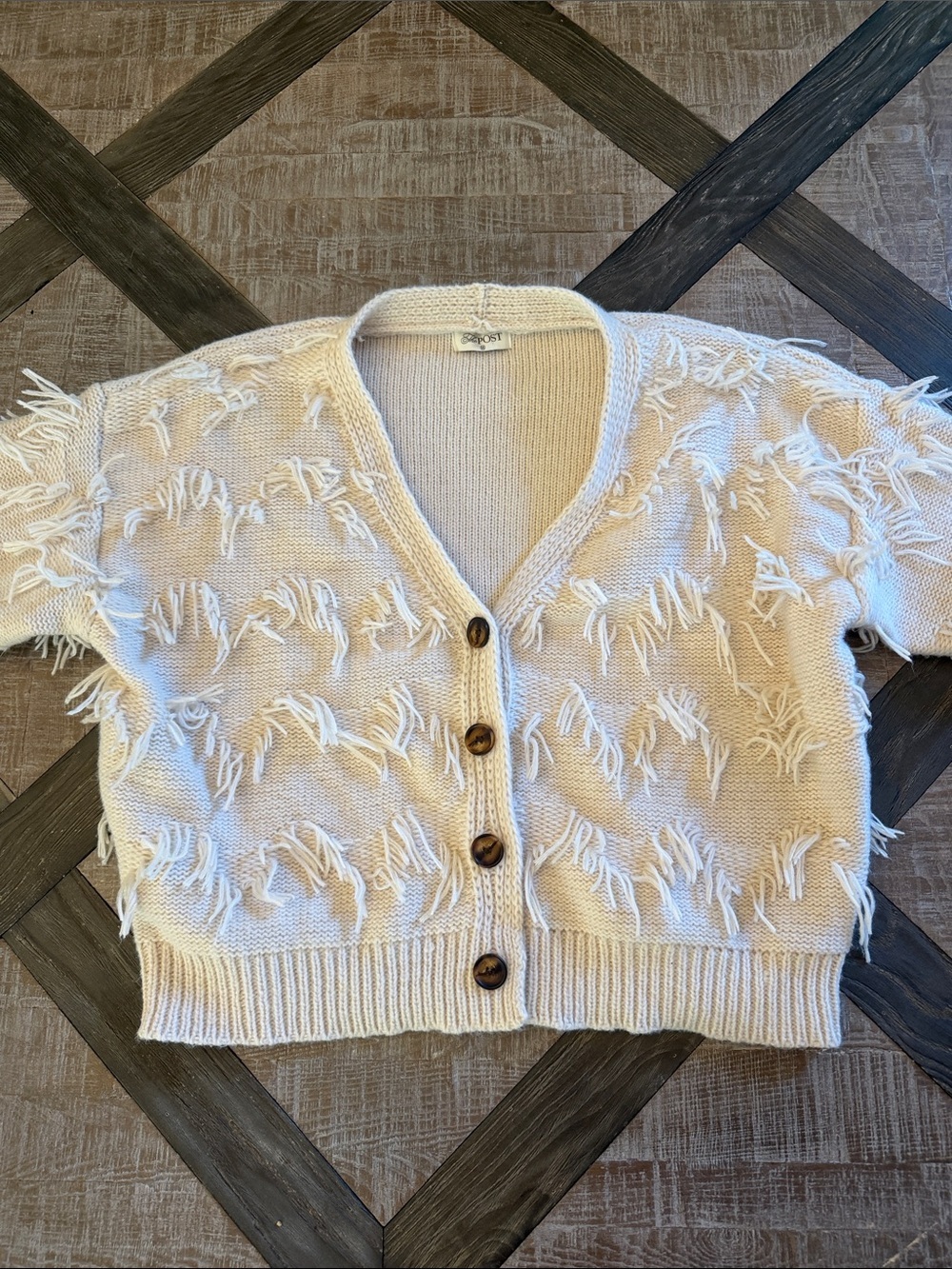Women’s The Post Cream Fringe Button-Front Sweater Cardigan